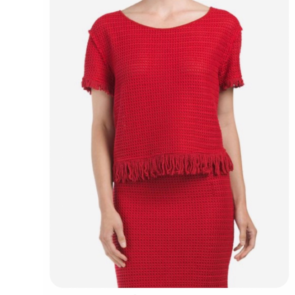 PLENTY BY TRACY REESE RED FRINGE SKIRT SET